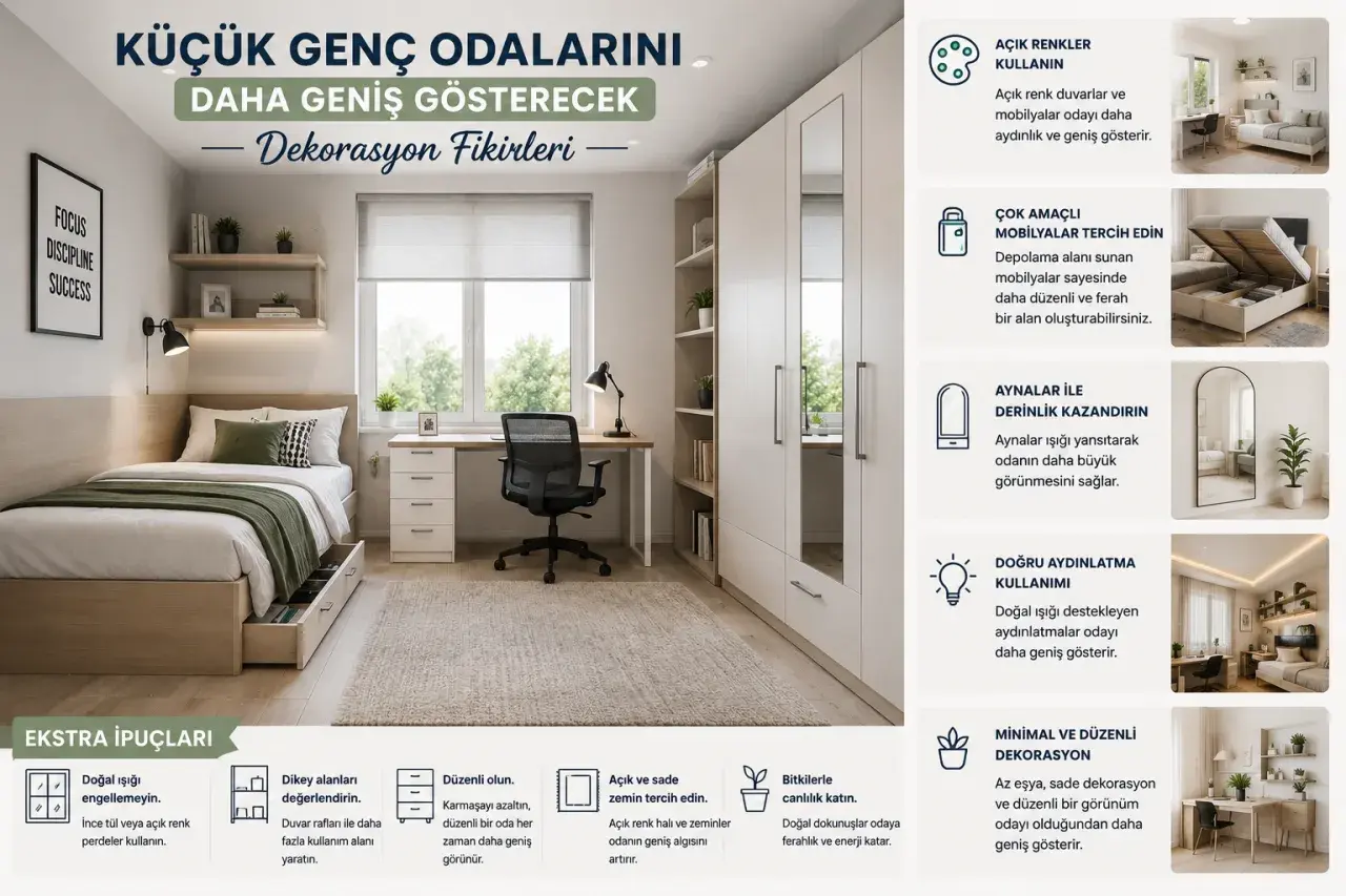 Küçük Genç Odalarını Daha Geniş Gösterecek Dekorasyon Fikirleri