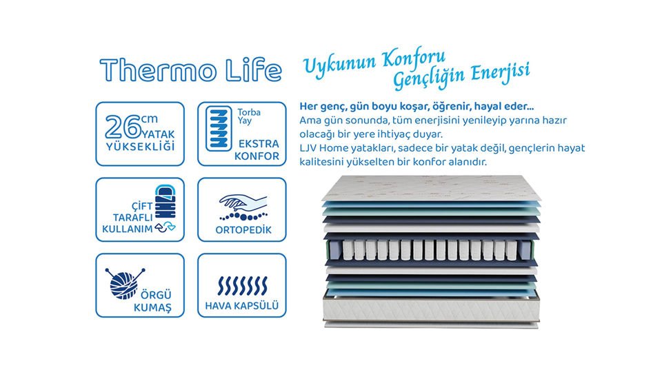 Thermo Life Yatak  90x190 Beyaz