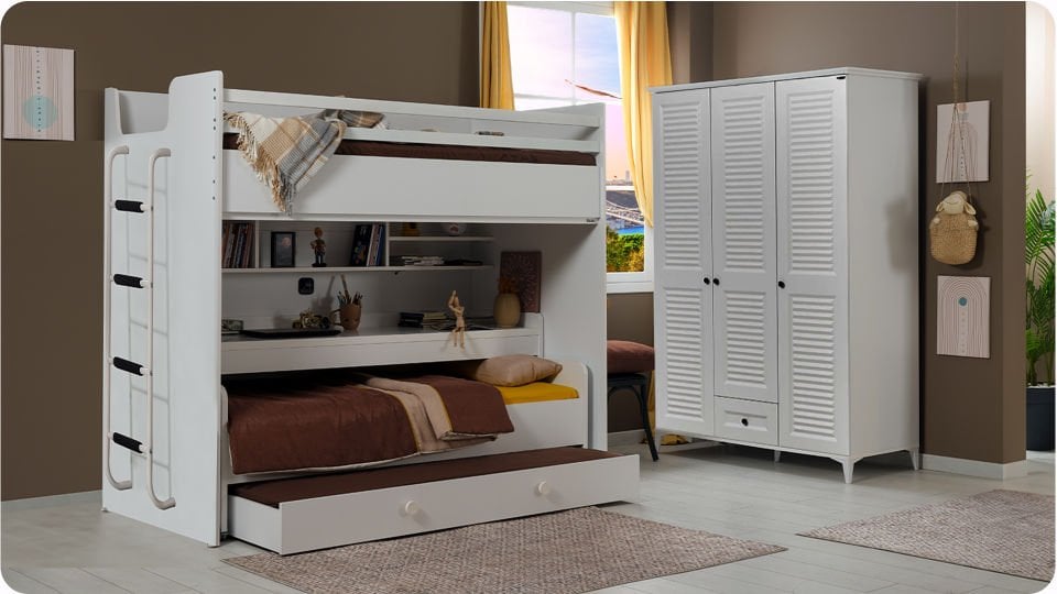 Joker Akıllı Ranza Metal Merdivenli 100*200 Beyaz