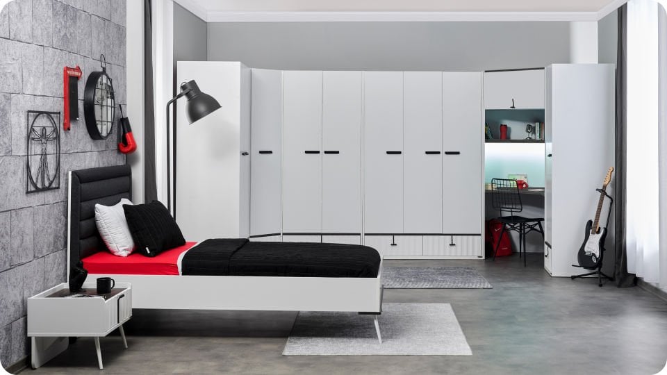 Cool Köşe Ahşap Kapaklı Dolap Çalışma Masalı Beyaz