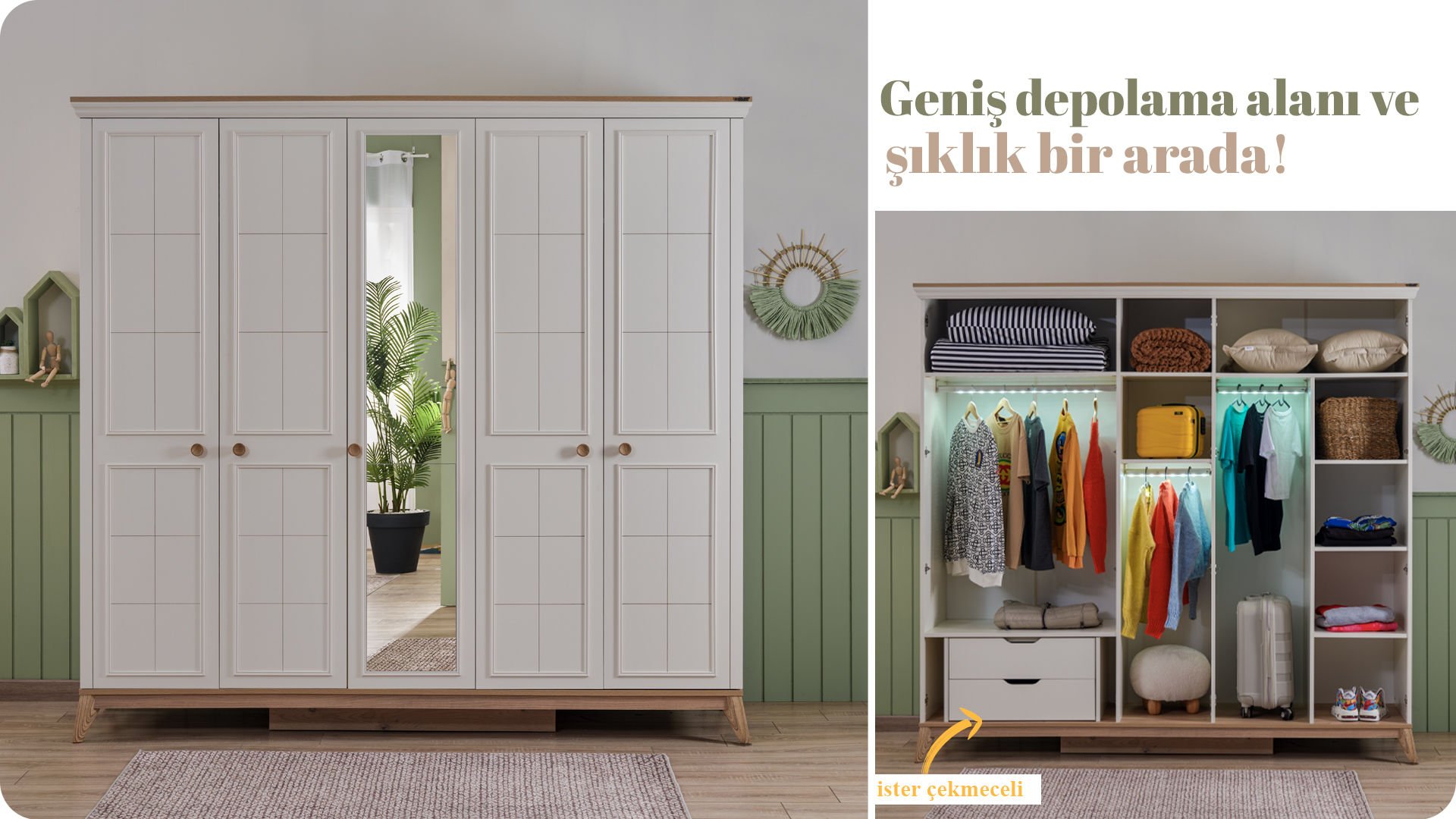 Alegra 5 Kapaklı Dolap - Lajivert Genç Odası
