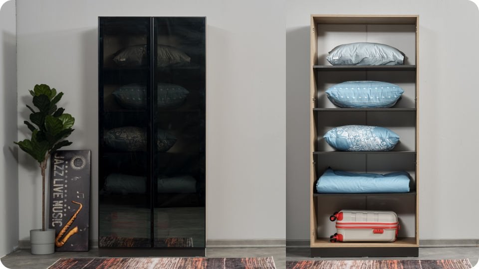 Boss 2 Li Cam Kapaklı Dolap Raflı