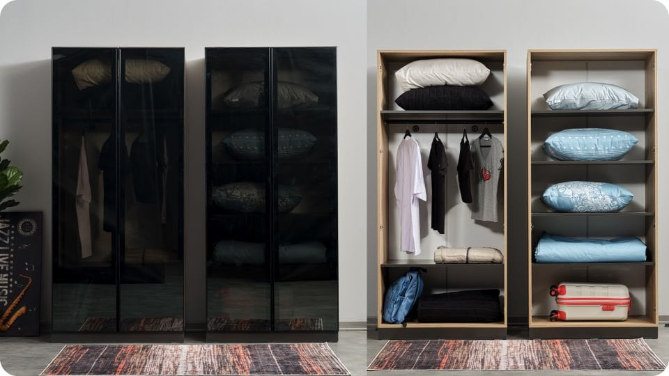 Boss 2 Li Cam Kapaklı Dolap Raflı