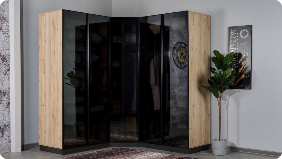 Boss Köşe Cam Kapaklı Dolap