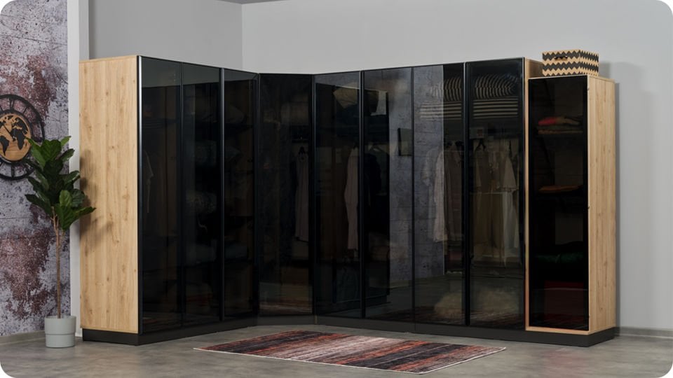 Boss Köşe Cam Kapaklı Dolap