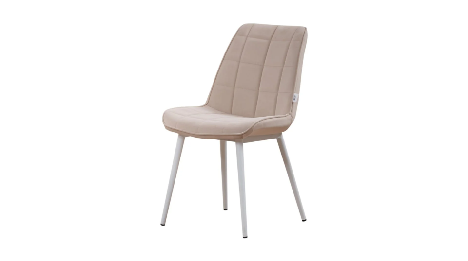 Life Sandalye Krem Deri-(Beyaz Ayak)