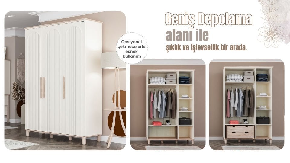 Bohemsoft 3 Kapaklı Dolap Kabini Ayaklı