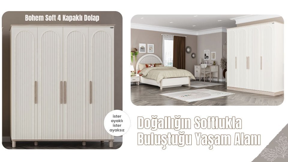 Bohemsoft 4 Kapaklı Dolap Kabini Ayaklı
