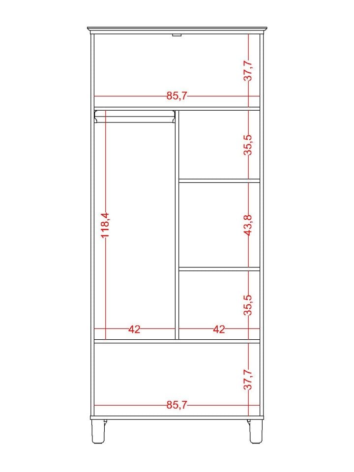 Bohemsoft 2 Kapaklı Dolap Kabini Sol (Ayaklı)