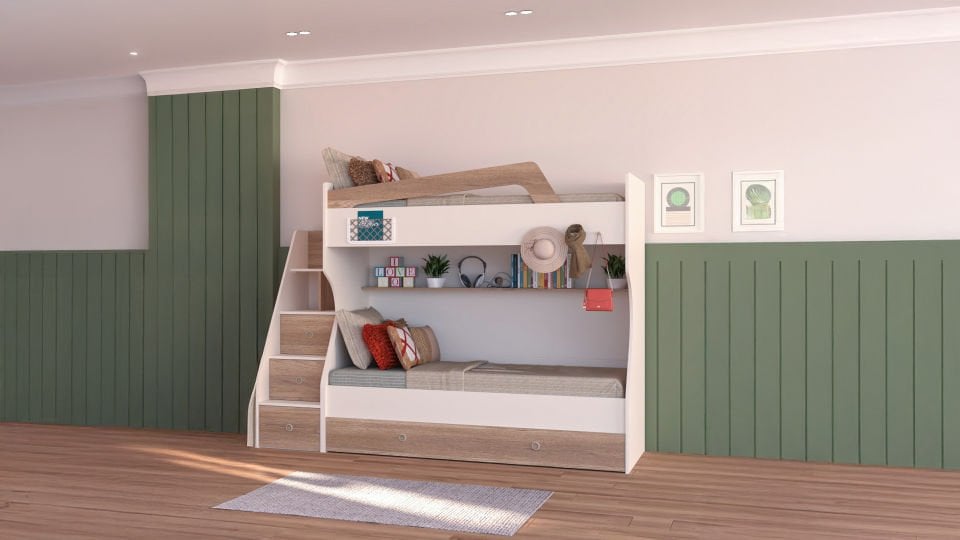 Ferro Compact Ranza Ahşap Merdivenli 90x190 Ceviz Krem