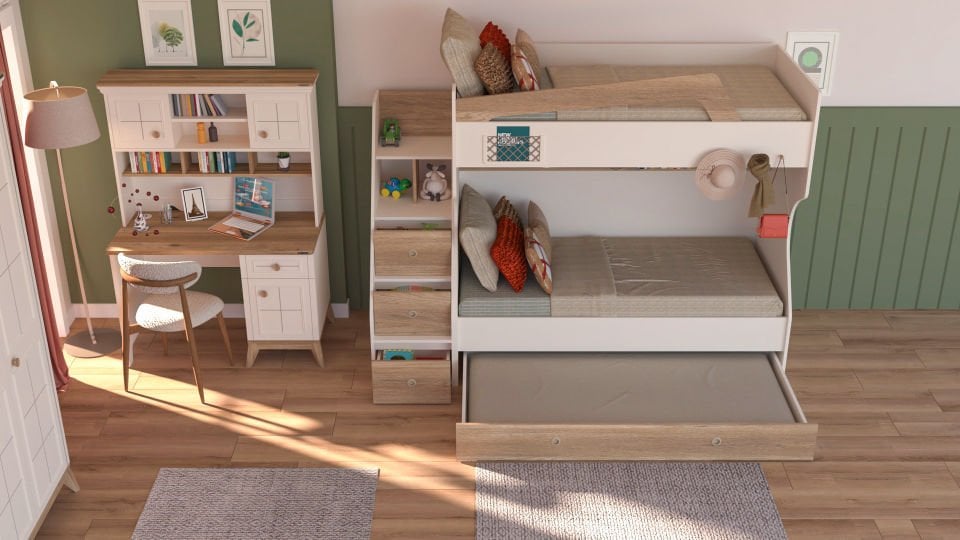 Ferro Compact Ranza Ahşap Merdivenli 90x190 Ceviz Krem