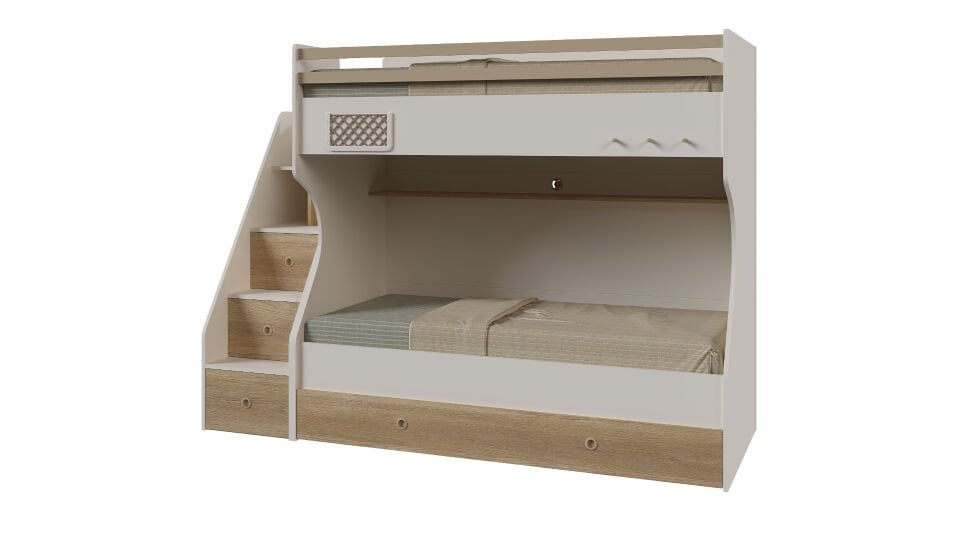 Ferro Compact Ranza Ahşap Merdivenli 90x190 Ceviz Krem