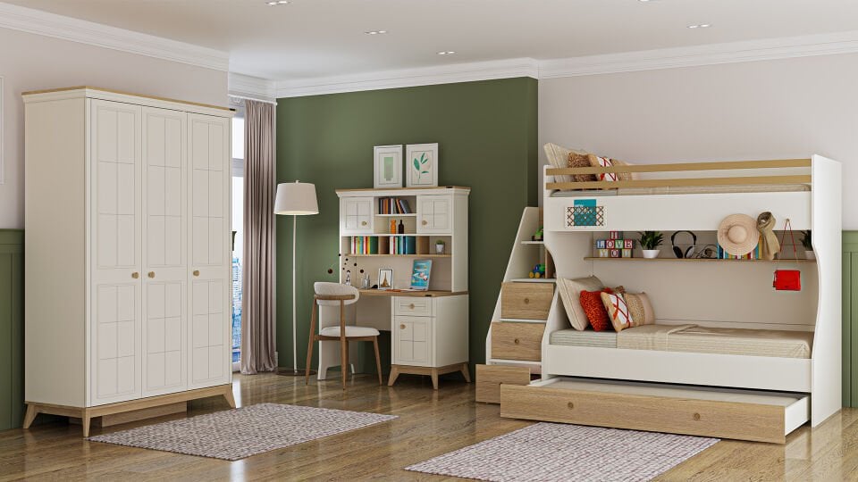 Ferro Compact Ranza Ahşap Merdivenli 90x190 Ceviz Krem