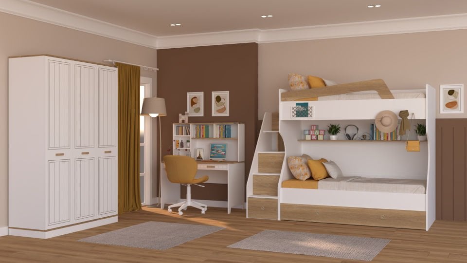 Ferro Compact Ranza Ahşap Merdivenli 90x190 Ceviz Beyaz