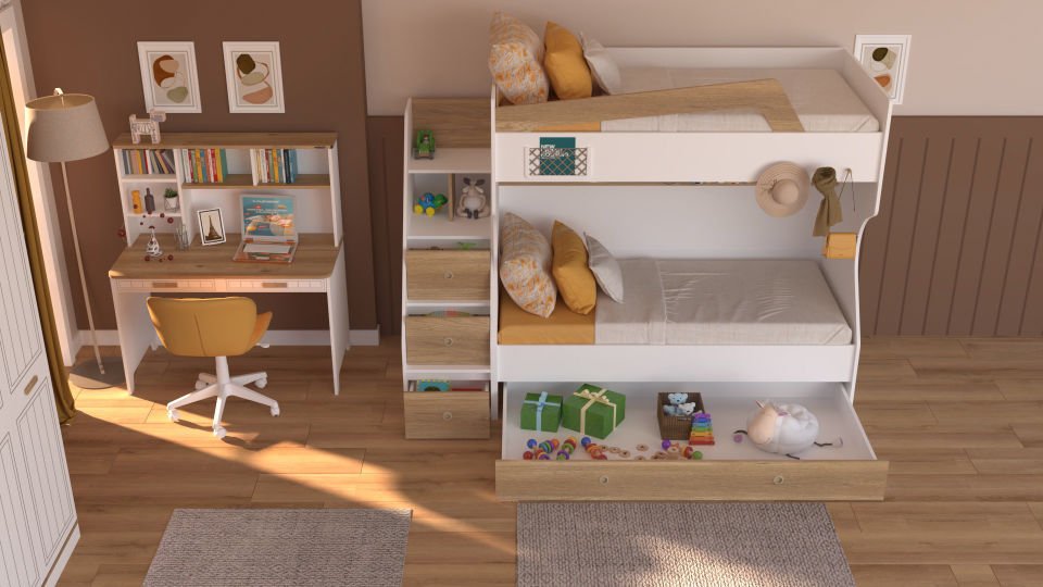 Ferro Compact Ranza Ahşap Merdivenli 90x190 Ceviz Beyaz