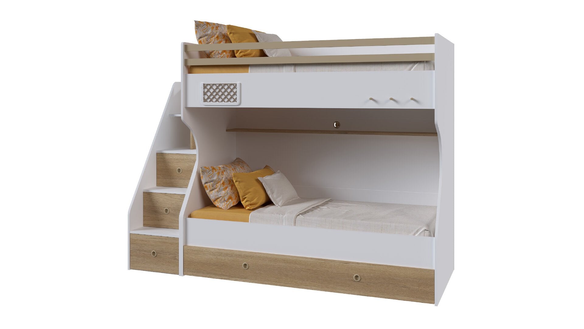 Ferro Compact Ranza Ahşap Merdivenli 90x190 Ceviz Beyaz