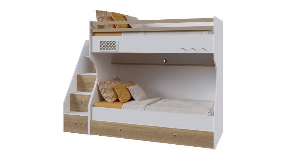 Ferro Compact Ranza Ahşap Merdivenli 90x190 Ceviz Beyaz