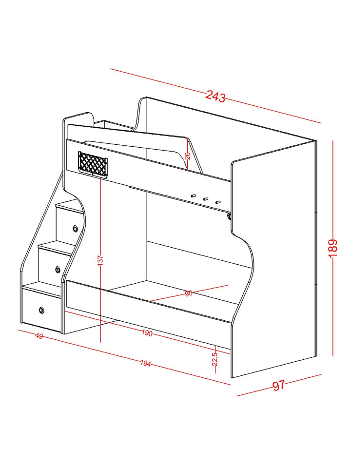 Ferro Compact Ranza Ahşap Merdivenli 90x190 Ceviz Beyaz