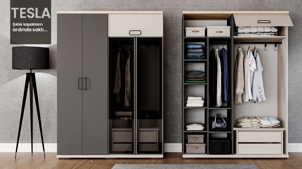 Tesla 4 Kapaklı Dolap