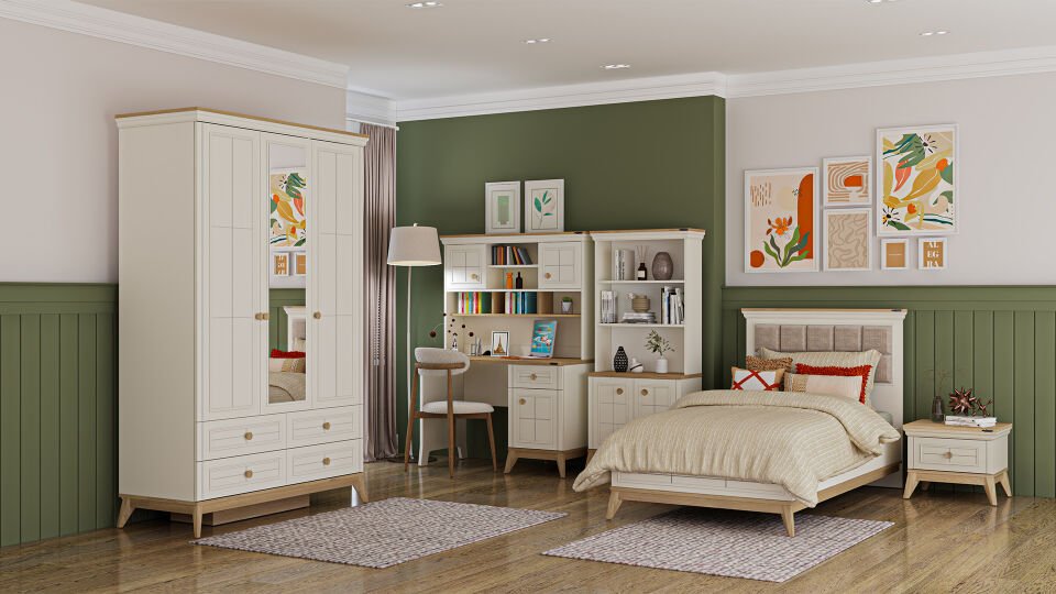 Alegra 3 Kapaklı Dolap Çekmeceli (Aynalı)