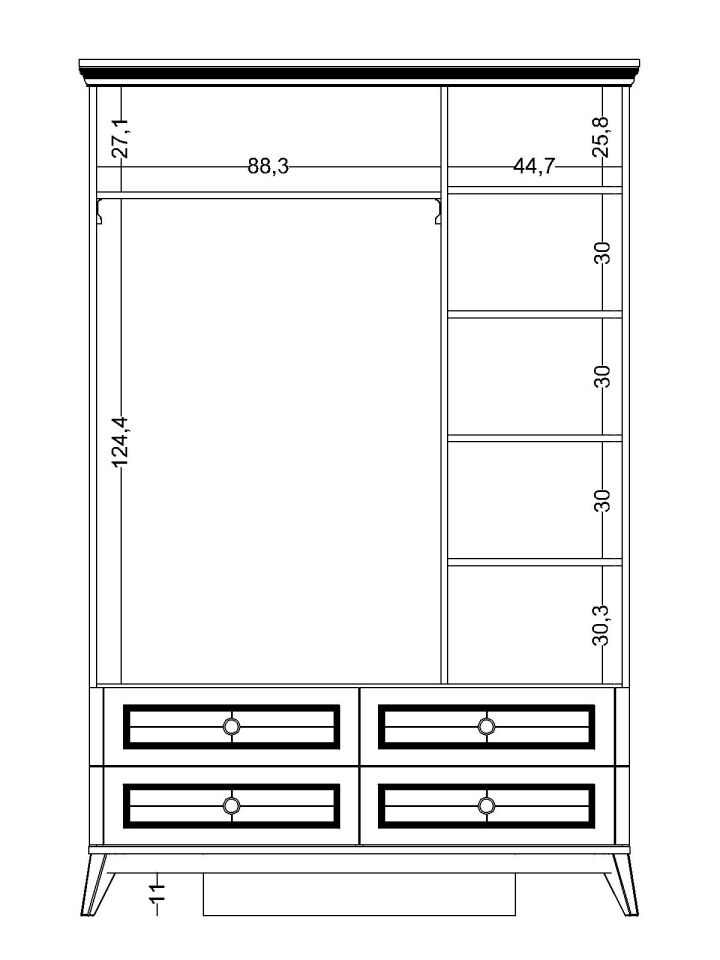 Alegra 3 Kapaklı Dolap Çekmeceli (Aynalı)