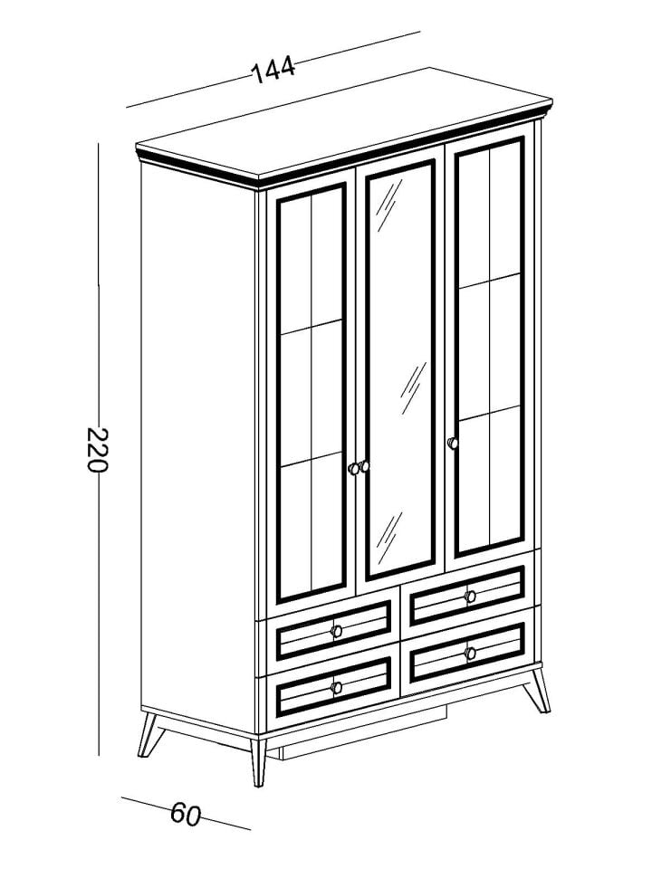 Alegra 3 Kapaklı Dolap Çekmeceli (Aynalı)