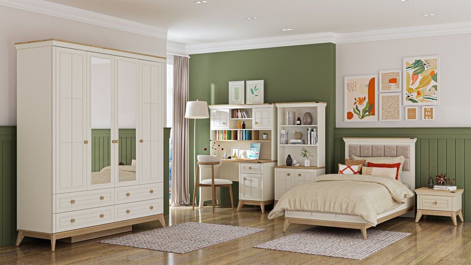 Alegra 4 Kapaklı Dolap Çekmeceli (Aynalı)