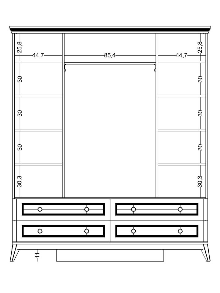 Alegra 4 Kapaklı Dolap Çekmeceli (Aynalı)