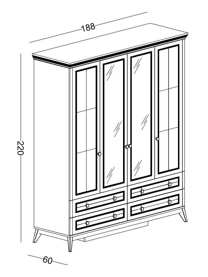 Alegra 4 Kapaklı Dolap Çekmeceli (Aynalı)