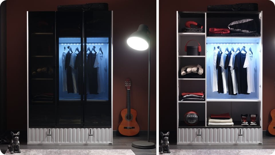 Cool 3 Lü Cam Kapaklı Dolap