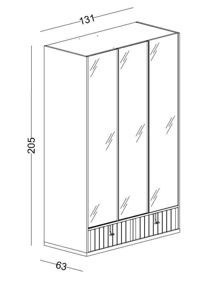 Cool 3 Lü Cam Kapaklı Dolap