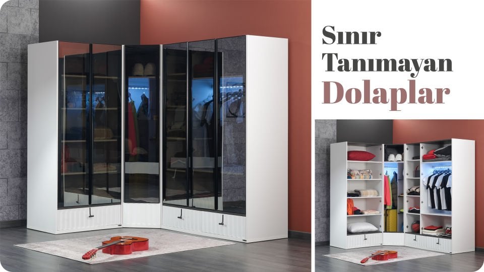 Cool Köşe Cam Kapaklı Dolap