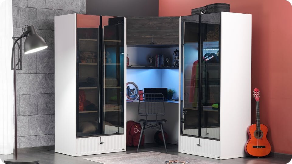 Cool Köşe Ahşap Kapaklı Dolap Çalışma Masalı